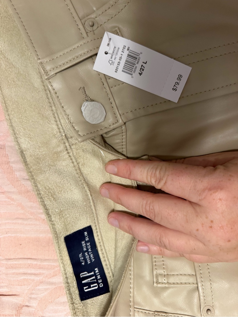 GAP High-Rise Faux Leather Jeans in Cream